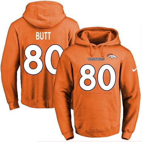 Nike Broncos #80 Jake Butt Orange Name & Number Pullover NFL Hoodie